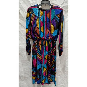 Vintage  70's Mr. Mort Dress - Gorgeous Geometric Print - Sz - 12